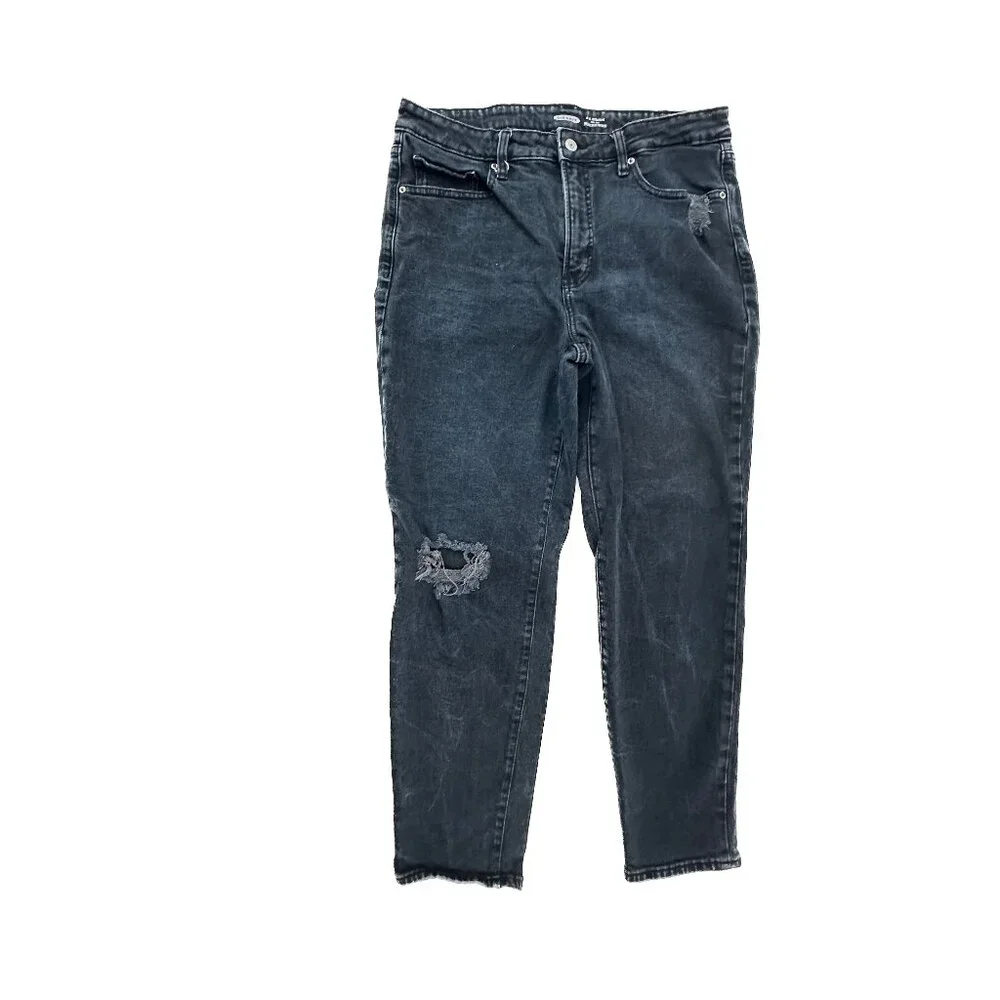 Old Navy OG Straight High Rise Distressed Women's‎ size 12 Dark Blue Denim Jeans